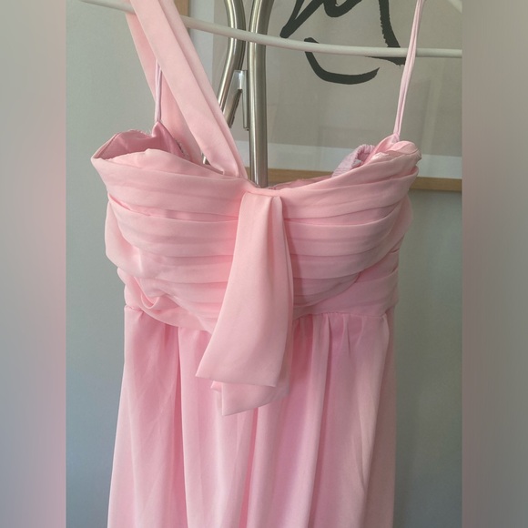 Custom-made blush pink chiffon one shoulder dress - Picture 3 of 7